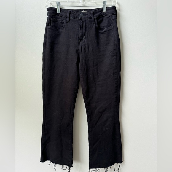 L'Agence Kendra Black High Rise Cropped Kick Flare Jeans raw hem 26 - Picture 3 of 6